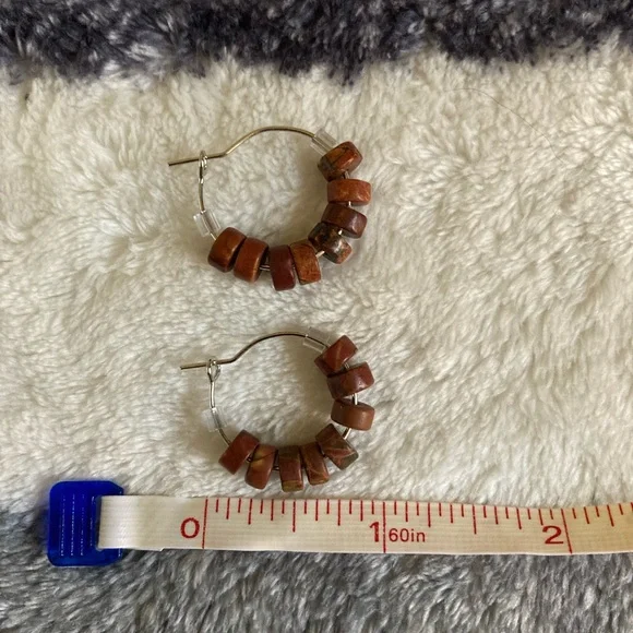 Handmade Picasso Jasper Beaded Hoop Earrings - Picture 5 of 8